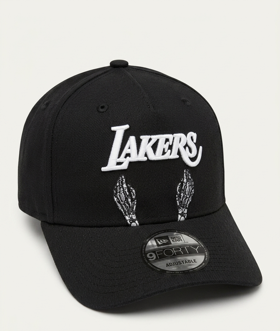 New Era 9FORTY A-Frame NBA Los Angeles Lakers All Black Skeleton Hands Edition Cap