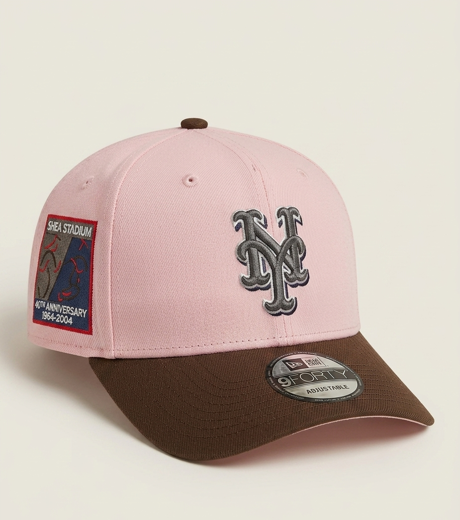 New Era 9FORTY A-Frame MLB New York Mets Pink Brown Anniversary Patch Cap