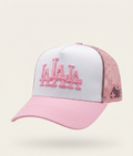 Custom LA Repeat Logo Trucker Cap White Pink Monogram Edition