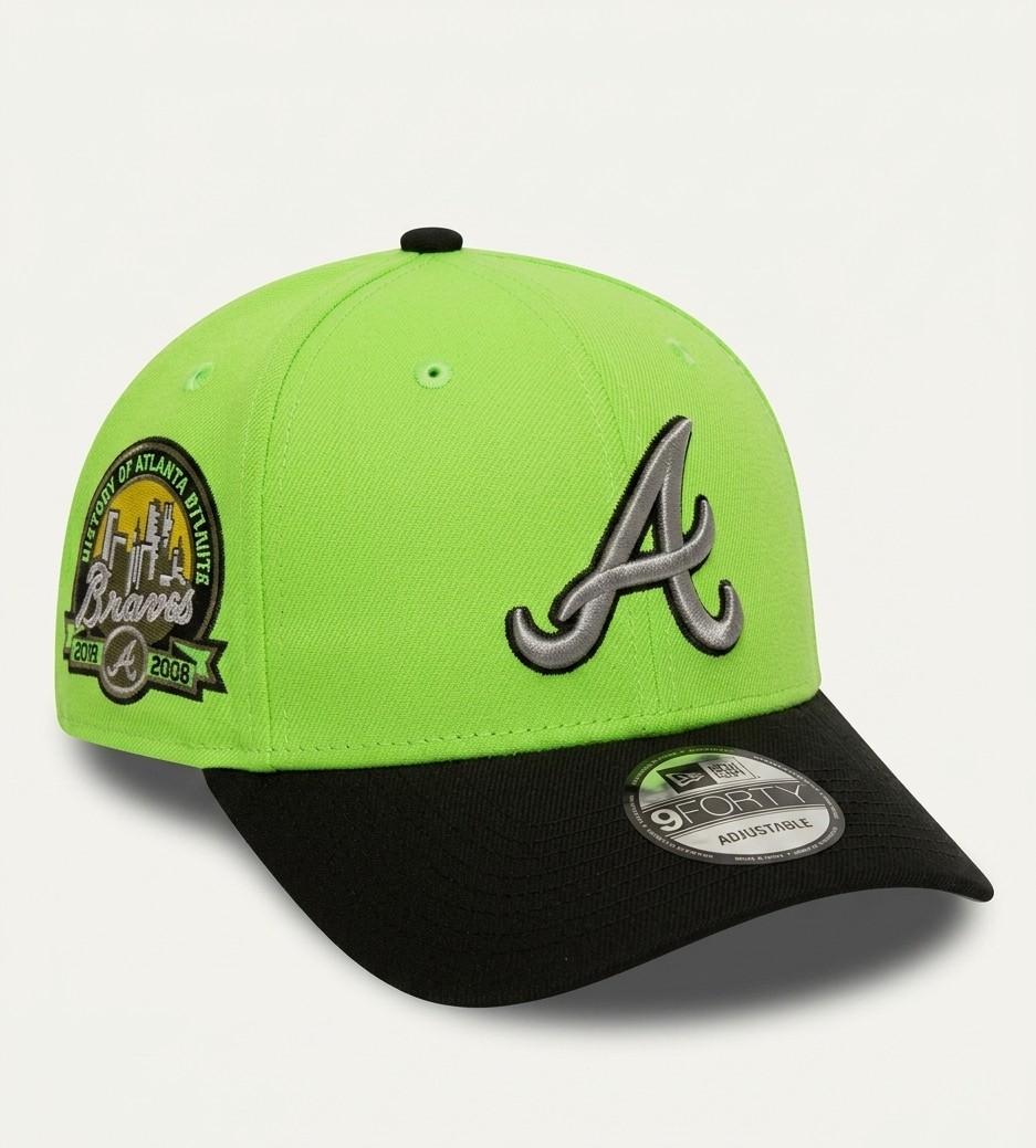 New Era 9FORTY A-Frame MLB Atlanta Braves Neon Green Black Two-Tone Cap