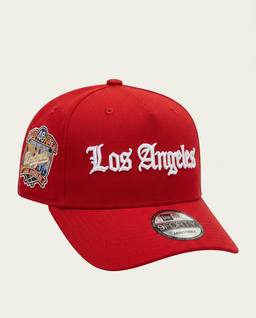 New Era 9FORTY A-Frame MLB Los Angeles Dodgers Old English Script Red Cap