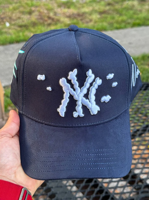 Custom New York Cloud Bubble Logo Snapback Cap Navy Blue Mint Script Edition